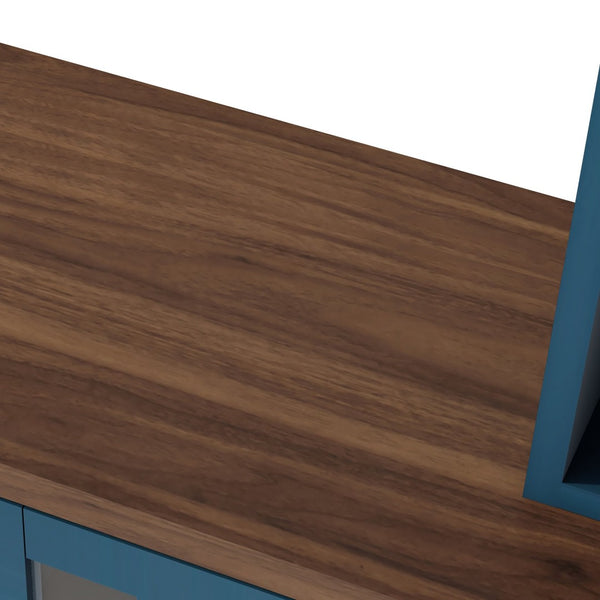 English Elm U-can Modern Farmhouse Wall Unit with Electric Fireplace Bookshelves and Glass Cabinet Doors Navy Blue SJ000153AAN