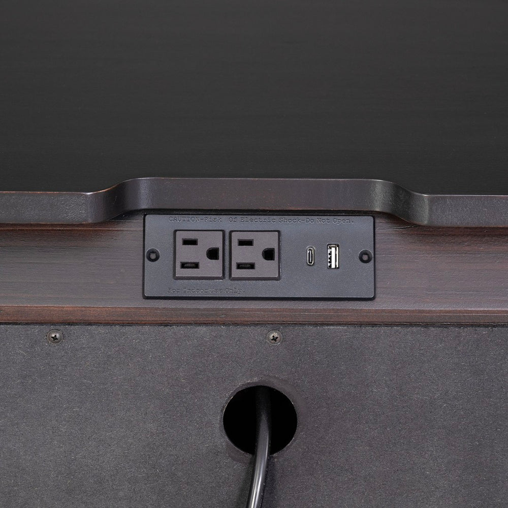 English Elm Mid-century Modern Nightstand Matte Black Acacia Wood Usb Charging Tapered Legs Bedroom B2741P433341