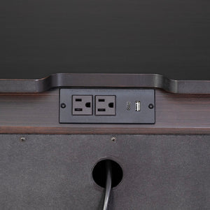 English Elm Mid-century Modern Nightstand Matte Black Acacia Wood Usb Charging Tapered Legs Bedroom B2741P433341