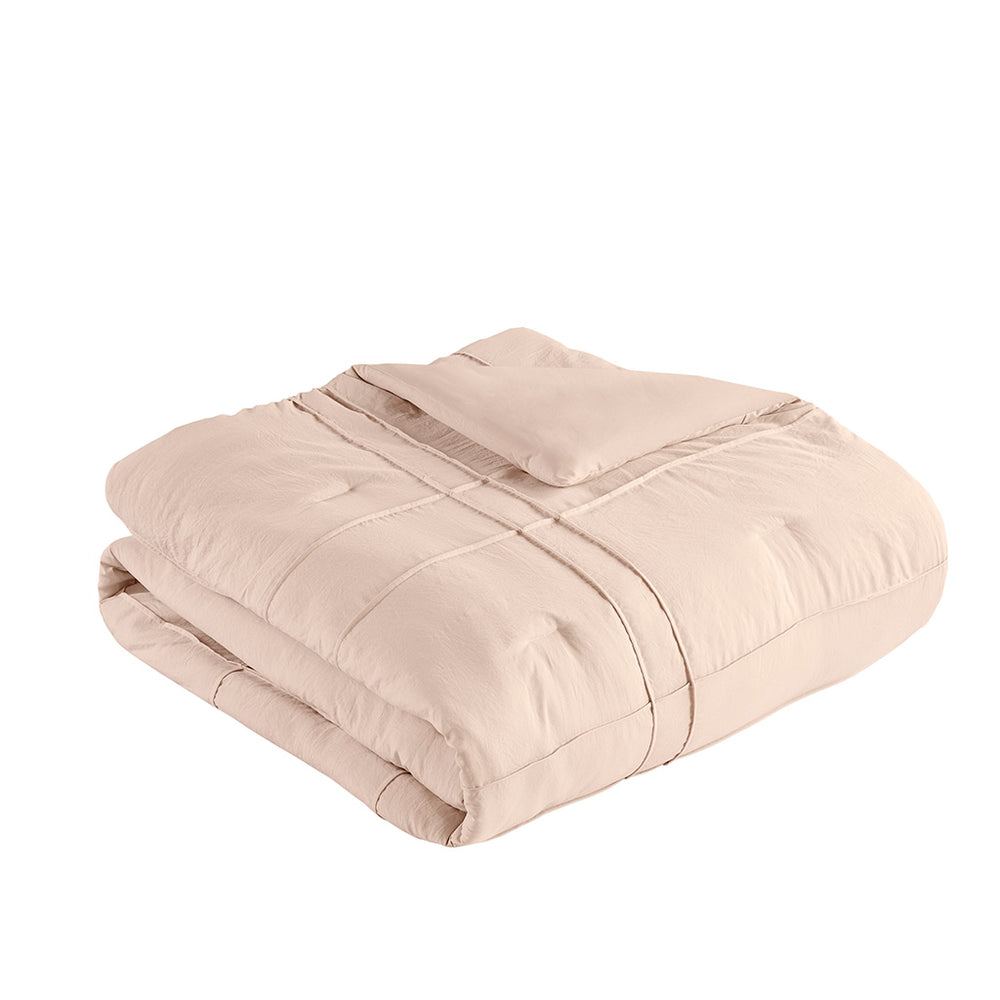 JLA Home Comfort Spaces - Soft Washed Pleated Comforter Set with Pinch-Pleat Grid, Pre-Washed Microfiber, Year-Round Cozy Luxury Blush AM10-0138
