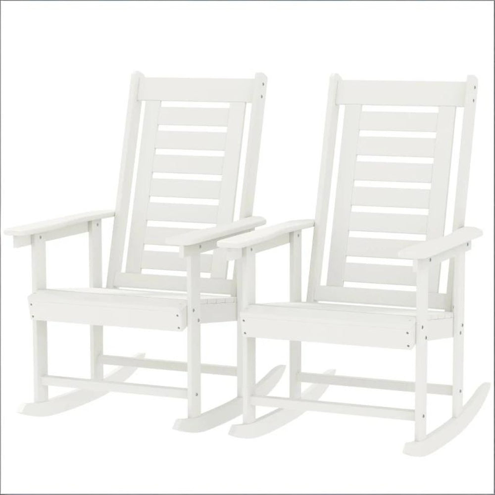 English Elm Black Hdpe Slatted High Back Rocking Chair Set for Porch Patio Deck Outdoor Use T3971P444271