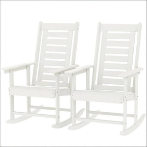 English Elm Black Hdpe Slatted High Back Rocking Chair Set for Porch Patio Deck Outdoor Use T3971P444271