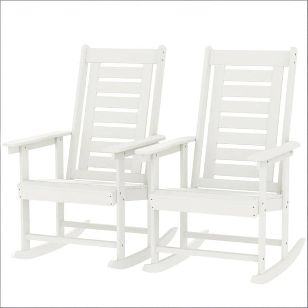 English Elm Black Hdpe Slatted High Back Rocking Chair Set for Porch Patio Deck Outdoor Use T3971P444271
