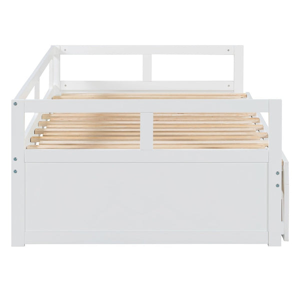 English Elm Wooden Twin to King Daybed with Trundle and Storage Drawers for Guest Rooms White N708P336539K