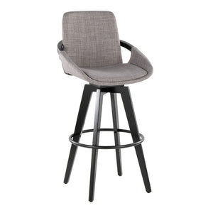 English Elm Fixed-height Swivel Barstools Upholstered Grey Fabric Black Wood Legs Kitchen Set of 2 B202S01892