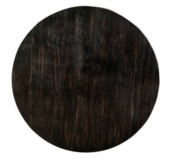 English Elm Transitional Bold Round End Table with I-Shaped Legs and Lower Shelf for Stylish Storage and Decor Antique Black 40 L x 40 W x 8 H B2741P357306