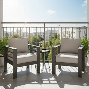 English Elm Set of 2 Outdoor Iron Armchairs with Olefin Cushions for Patio Resort Lounging Gray+Gray B082P455106