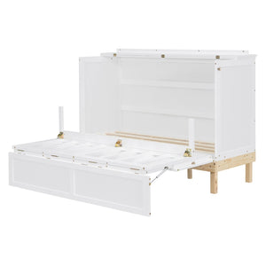English Elm Queen Murphy Wall Bed Solid Pine Cabinet with Drawer Modern Space Saving Design White N708P243886K
