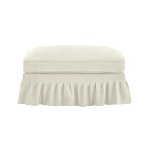 English Elm Ottoman Chenille Upholstered Accent Piece with Spindle Legs and Detachable Ruffle Skirt Beige+White W3041P332572