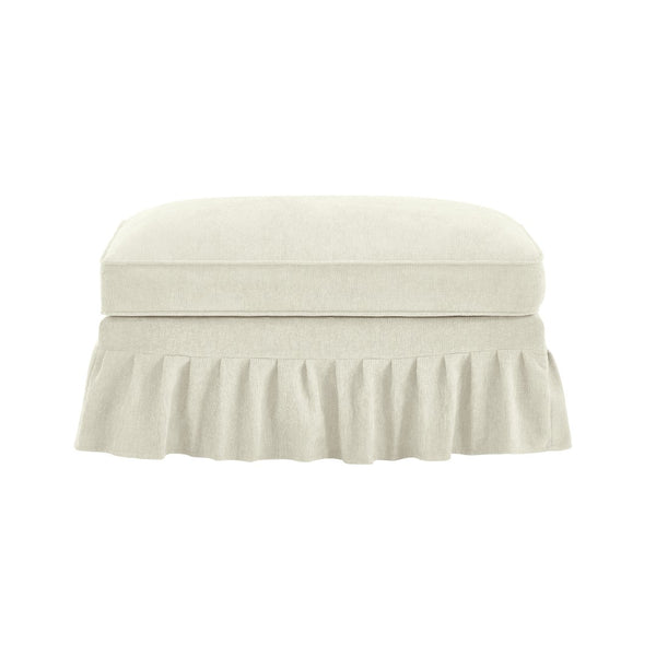 English Elm Ottoman Chenille Upholstered Accent Piece with Spindle Legs and Detachable Ruffle Skirt Beige+White W3041P332572