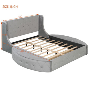 English Elm Upholstered Queen Platform Bed Velvet Wingback Frame with Storage Drawer and Side Stools Gray LP200815AAE