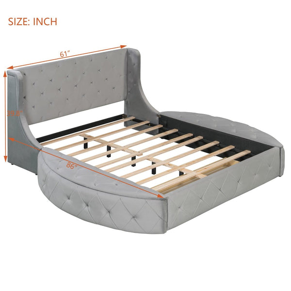English Elm Upholstered Queen Platform Bed Velvet Wingback Frame with Storage Drawer and Side Stools Gray LP200815AAE