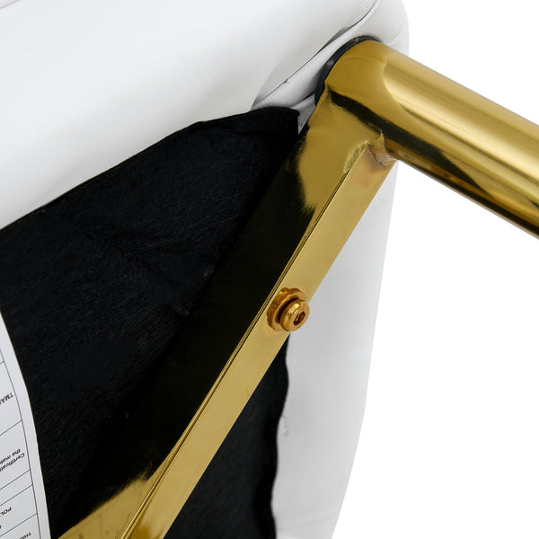 English Elm 2 Modern Dining Chairs White+Gold PU Cushion Ergonomic Curved Back Gold Metal Legs with Pads W1512P406661
