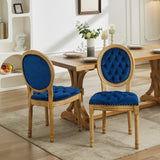 English Elm French Style Solid Wood Frame Antique Painting,Hand-Pulled Buckle Decoration Velvet Artificial Leather Dining Chair With Nailhead Trim ,Wood Legs,Steel Spring Inner,Set Of 2,Blue,Sw1739Bl