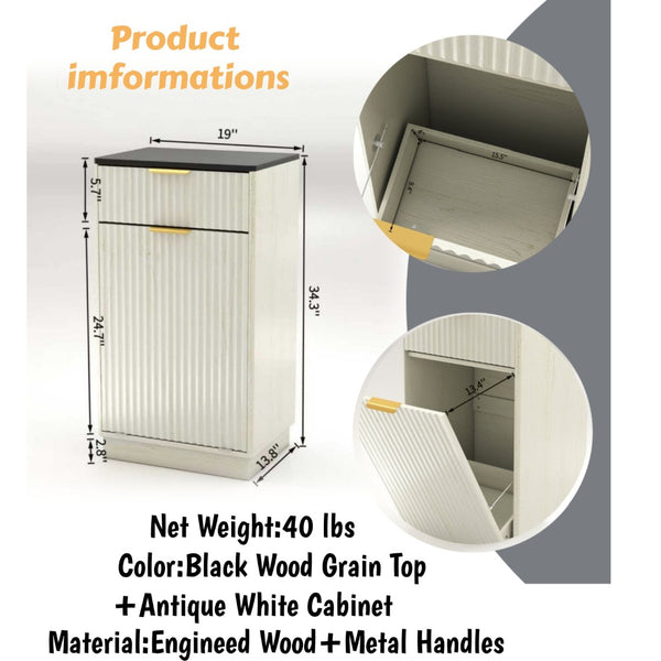 English Elm 10-gallon Tilt-out Antique White Cabinet Woodgrain Finish with Wave Drawer Hidden Bin W2557P365719