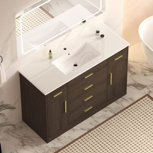 English Elm 48"dark Brown Vanity with 6 Drawers and Soft Close Doors for a Spa Bathroom Dark Brown W3133S00025