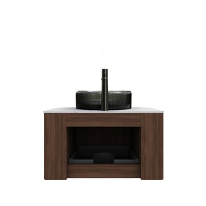 English Elm Dina Floating Bathroom Vanity with Sintered Stone Top and Crystal Glass Basin Black,Carrara White,Walnut W2615S00240
