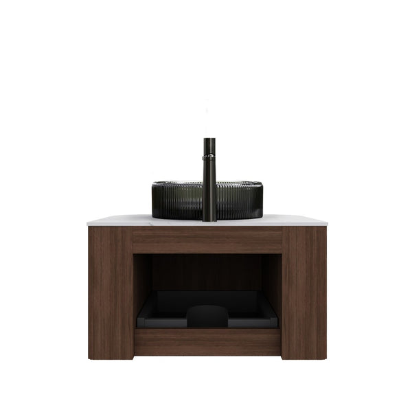 English Elm Dina Floating Bathroom Vanity with Sintered Stone Top and Crystal Glass Basin Black,Carrara White,Walnut W2615S00422