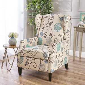 English Elm Christopher Knight Home® - Pushback Recliner Chair with Nailhead Trim and Wingback Design, Plush Fabric Comfort for Living Rooms White+Multi 60760.00