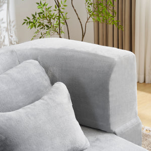 English Elm Queen Plush Floor Sofa Futon with 4 Pillows — Modern Foam Folding Couch Mattress for Living Room Guest Bedroom LIGHT GREY W3612P336072