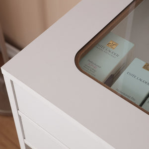 English Elm Vanity Desk With Adjustable Led Mirror, Ample Storage, Glass Top & Elegant Design For Bedrooms W3008P235418-GIGA