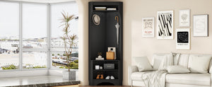 English Elm Minimalist White Corner Hall Tree with Bench Shoe Storage and Four Entryway Hooks N721P401788B