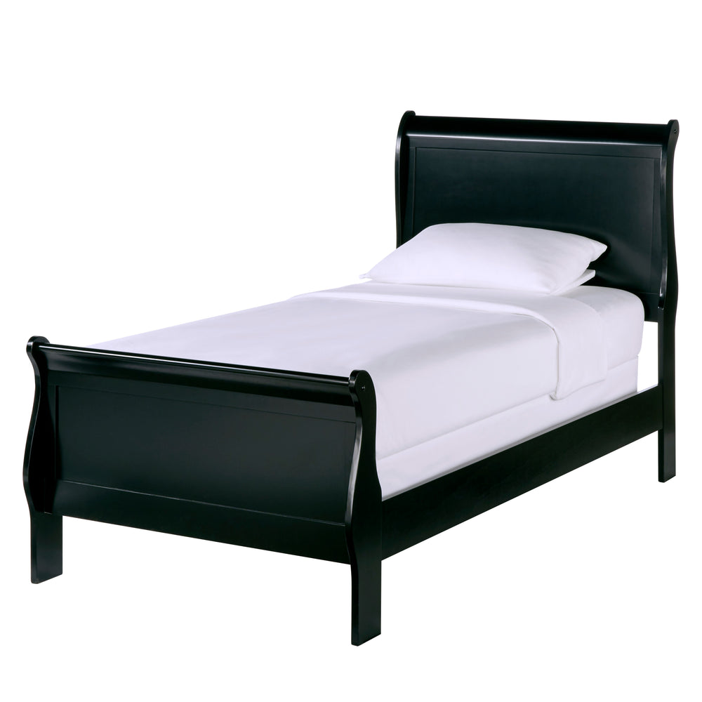 English Elm 1pc Mayville Full Size Sleigh Bed with Burnished Finish, Louis Philippe Inspired Elegance for Classic Bedrooms Black 50 L x 28.5 W x 6.25 H B011S01760