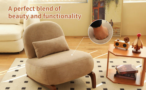 English Elm Cute Barrel Velvet Accent Chair Armless Solid Wood Legs Cozy Reading Nook Seat Camel W2105P412976