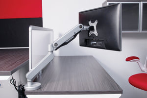 OSP Home Furnishings Single Monitor Arm with Gas Lift and Full Articulation for Ergonomic Desk Setup Silver A2MAS1730-SV
