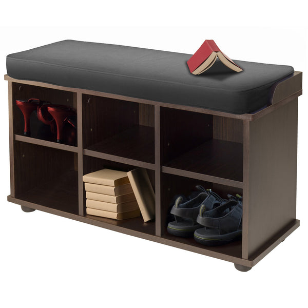 Winsome Wood Townsend Multi-functional Storage Bench With Cushioned Seat In Espresso - Ideal For Home Organization Espresso ,Black Solid ,Composite Wood ,Fabric 92633-winsome-wood