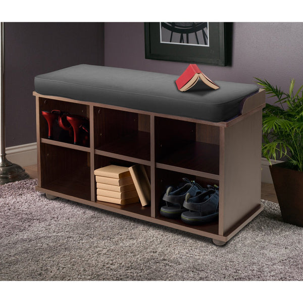 Winsome Wood Townsend Multi-functional Storage Bench With Cushioned Seat In Espresso - Ideal For Home Organization Espresso ,Black Solid ,Composite Wood ,Fabric 92633-winsome-wood
