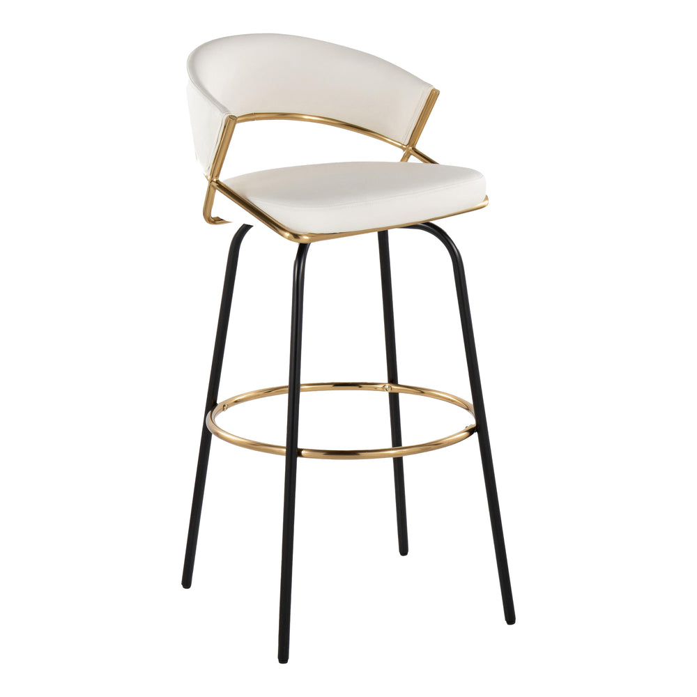 English Elm Jie Stylish 30" Fixed-Height Barstools With Swivel, Gold & White Faux Leather - Set Of 2 For Glam Spaces B202S00609