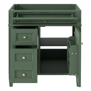 English Elm 30'' Modern Bathroom Vanity Cabinet with Roman Legs, 3 Drawers, Adjustable Shelf, Tip-Out Drawer, Durable MDF/Solid Wood Green N710P236988F