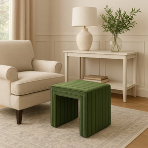 English Elm Ada Velvet Channel Tufted Square Ottoman Compact Accent Seat for Living Room B056P416980