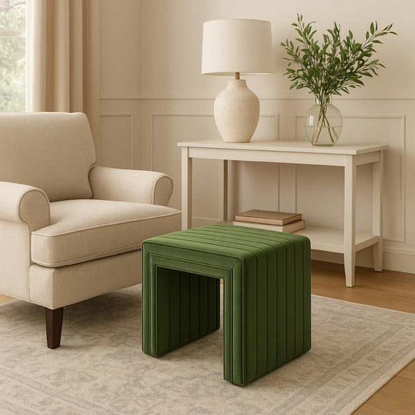 English Elm Ada Velvet Channel Tufted Square Ottoman Compact Accent Seat for Living Room B056P416980