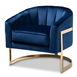 Baxton Studio Baxton Studio Tomasso Royal Blue Velvet Lounge Chair with Gold Frame – Glamorous Comfort for Your Space TSF7707-Dark Royal Blue/Gold-CC