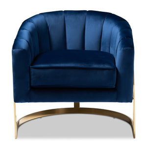 Baxton Studio Baxton Studio Tomasso Royal Blue Velvet Lounge Chair with Gold Frame – Glamorous Comfort for Your Space TSF7707-Dark Royal Blue/Gold-CC