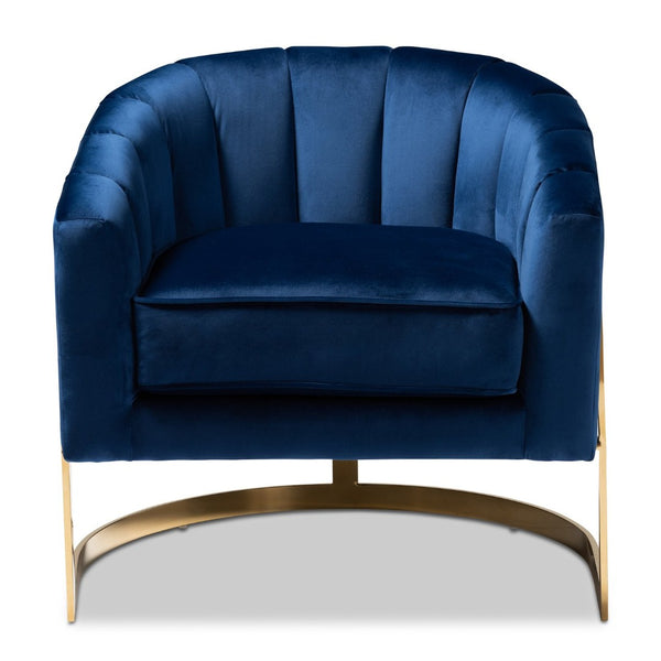 Baxton Studio Baxton Studio Tomasso Royal Blue Velvet Lounge Chair with Gold Frame – Glamorous Comfort for Your Space TSF7707-Dark Royal Blue/Gold-CC