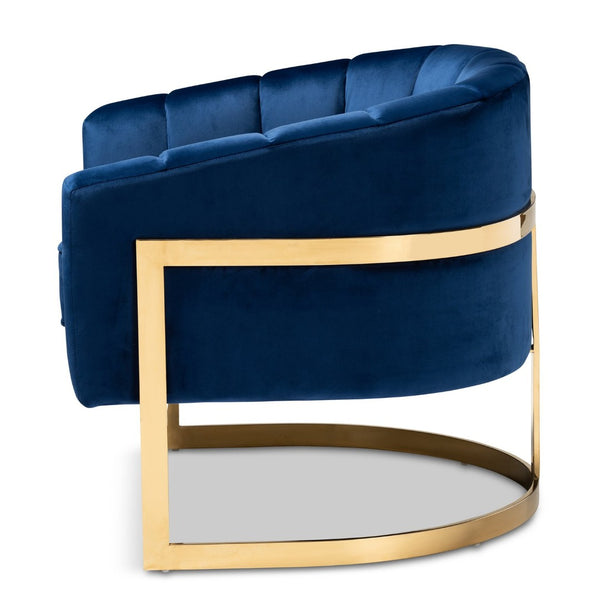 Baxton Studio Baxton Studio Tomasso Royal Blue Velvet Lounge Chair with Gold Frame – Glamorous Comfort for Your Space TSF7707-Dark Royal Blue/Gold-CC