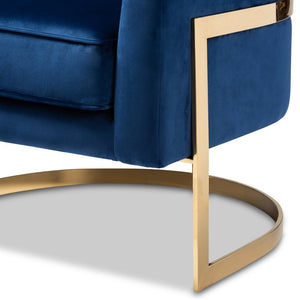 Baxton Studio Baxton Studio Tomasso Royal Blue Velvet Lounge Chair with Gold Frame – Glamorous Comfort for Your Space TSF7707-Dark Royal Blue/Gold-CC
