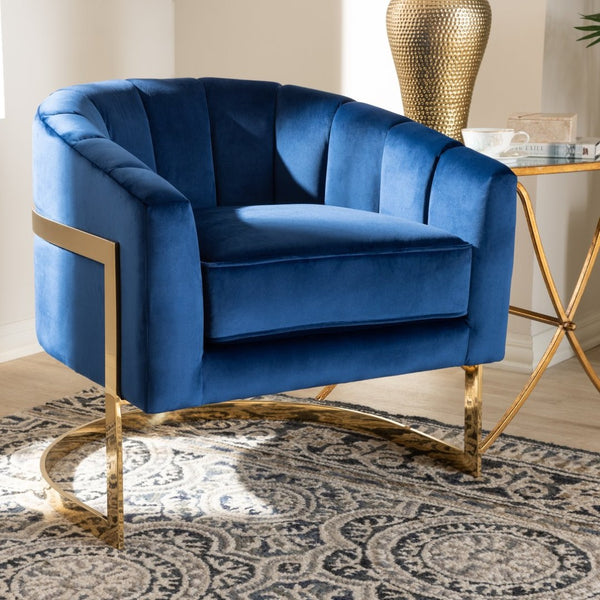 Baxton Studio Baxton Studio Tomasso Royal Blue Velvet Lounge Chair with Gold Frame – Glamorous Comfort for Your Space TSF7707-Dark Royal Blue/Gold-CC