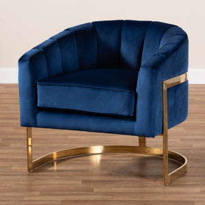 Baxton Studio Baxton Studio Tomasso Royal Blue Velvet Lounge Chair with Gold Frame – Glamorous Comfort for Your Space TSF7707-Dark Royal Blue/Gold-CC