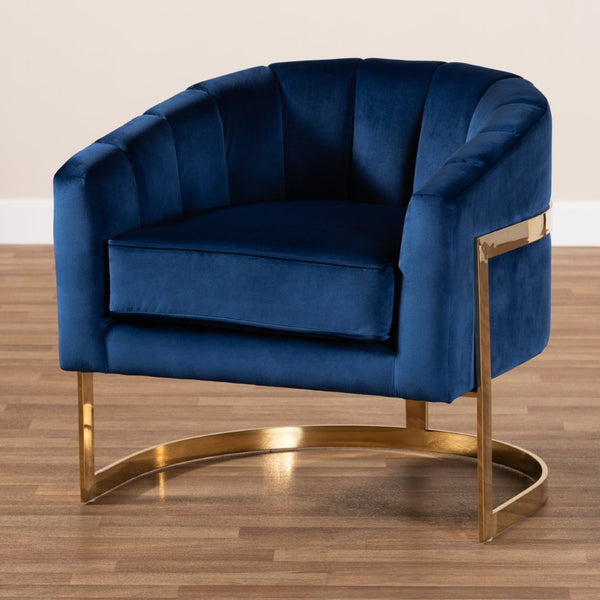 Baxton Studio Baxton Studio Tomasso Royal Blue Velvet Lounge Chair with Gold Frame – Glamorous Comfort for Your Space TSF7707-Dark Royal Blue/Gold-CC