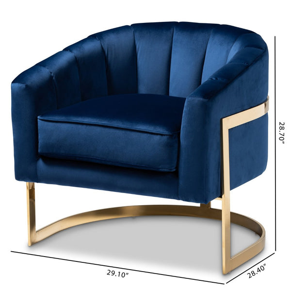 Baxton Studio Baxton Studio Tomasso Royal Blue Velvet Lounge Chair with Gold Frame – Glamorous Comfort for Your Space TSF7707-Dark Royal Blue/Gold-CC