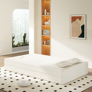 English Elm Modern Corduroy Floor Sofa Foldable Twin Sleeper Foam Filled for Compact Living Spaces Beige+White W1885P435360