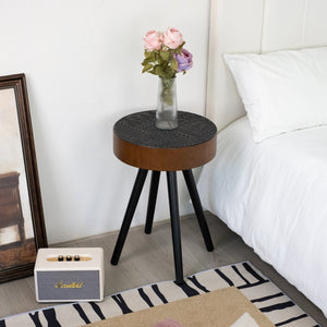 English Elm 15.7-inch Round Carved Mdf Accent Table Distressed Vintage Style for Bedroom or Living Room W3935P406044