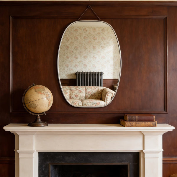 English Elm 24x36 Matte Metal Framed Oval Wall Mirror with Hd Glass for Bath or Entryway Silver W2203P474696