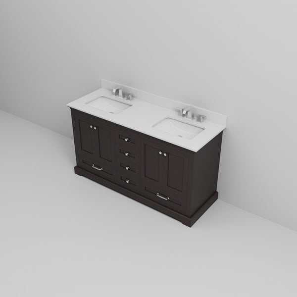 English Elm Espresso 60 Inch Double Bath Vanity Cultured Marble Top with Soft Close Storage B2731P258389
