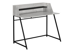 English Elm Computer Desk - Modern Grey Laminate Workstation With Storage Hutch And Black Metal Accents, 48" L B2710P219837