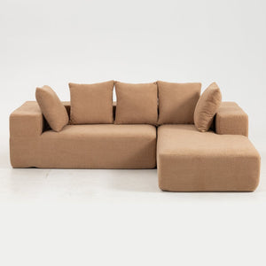 English Elm Full Foam Modular L-shaped Sectional Sofa Flannelette Upholstered with Five Throw Pillows Brown W3326S00025